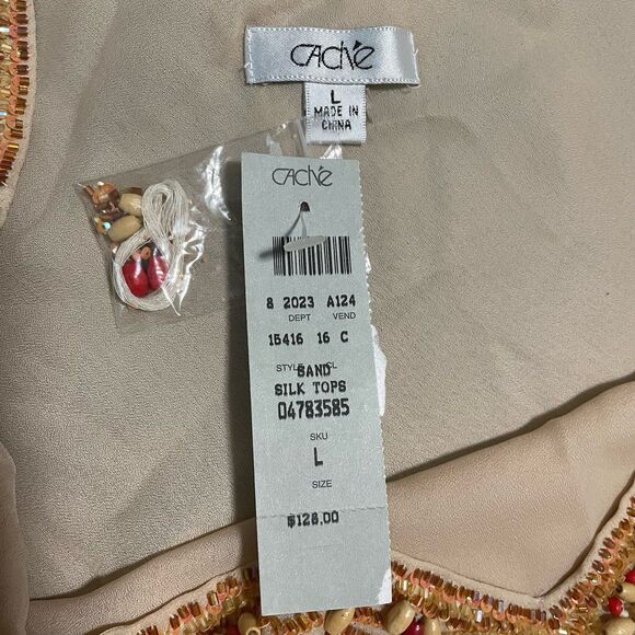 Vintage Cache Beaded Set Jeans Sz 8 Tank L NWT 90s Y2K Glam Denim Festival Rare - Picture 12 of 16